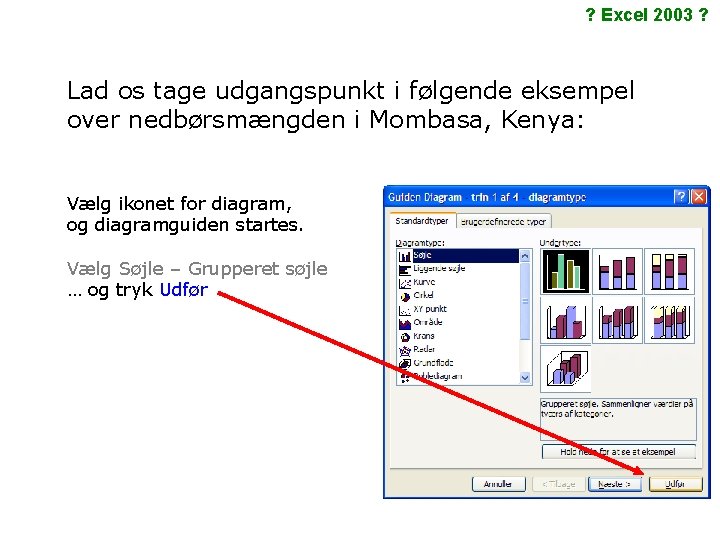 ? Excel 2003 ? Lad os tage udgangspunkt i følgende eksempel over nedbørsmængden i