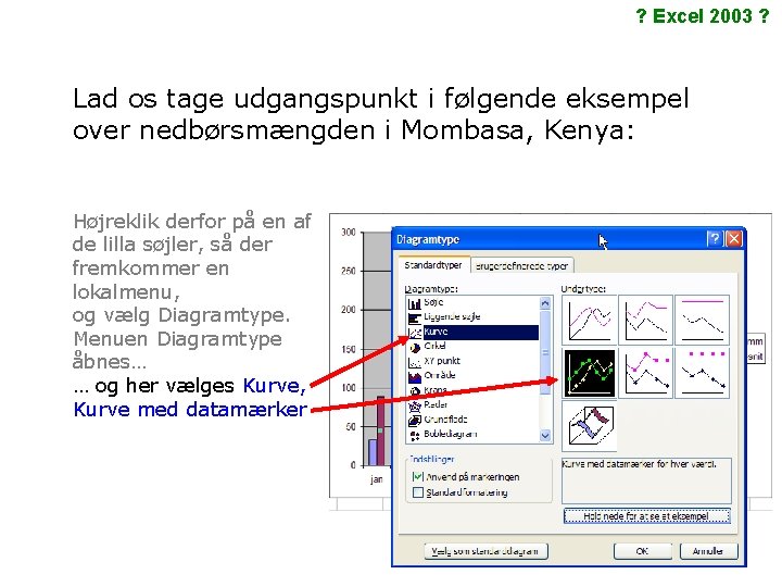 ? Excel 2003 ? Lad os tage udgangspunkt i følgende eksempel over nedbørsmængden i