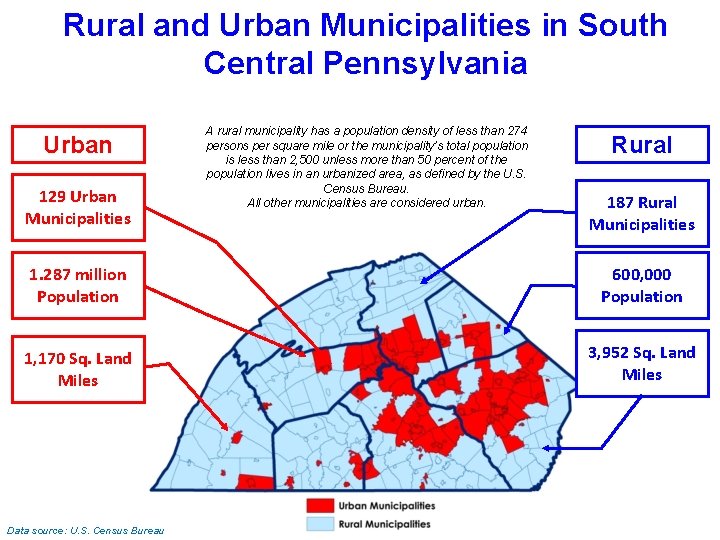 Rural and Urban Municipalities in South Central Pennsylvania Urban 129 Urban Municipalities A rural