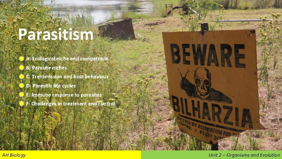 Parasitism A: Ecological niche and competition B: Parasite niches C: Transmission and host behaviour