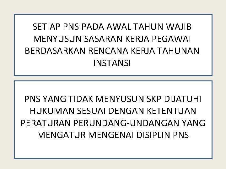 SETIAP PNS PADA AWAL TAHUN WAJIB MENYUSUN SASARAN KERJA PEGAWAI BERDASARKAN RENCANA KERJA TAHUNAN SETIAP PNS PADA AWAL TAHUN WAJIB MENYUSUN SASARAN KERJA PEGAWAI BERDASARKAN RENCANA KERJA TAHUNAN