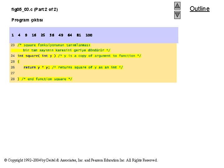 Outline fig 05_03. c (Part 2 of 2) Program çıktısı 1 4 9 16