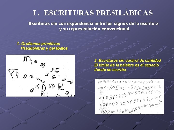 I. ESCRITURAS PRESILÁBICAS Escrituras sin correspondencia entre los signos de la escritura y su