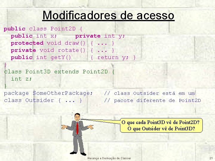 Modificadores de acesso public class Point 2 D { public int x; private int