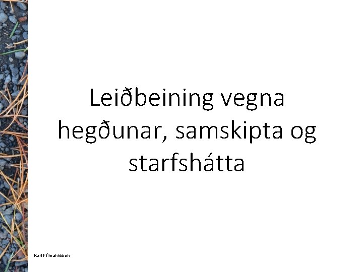 Leiðbeining vegna hegðunar, samskipta og starfshátta Karl Frímannsson 1 