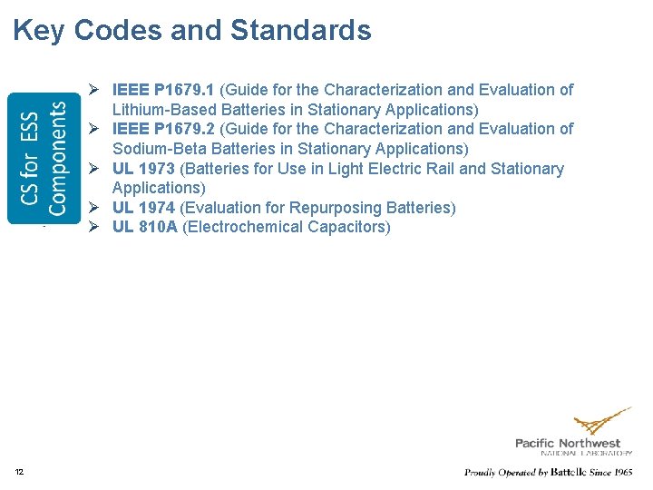 Key Codes and Standards Ø IEEE P 1679. 1 (Guide for the Characterization and