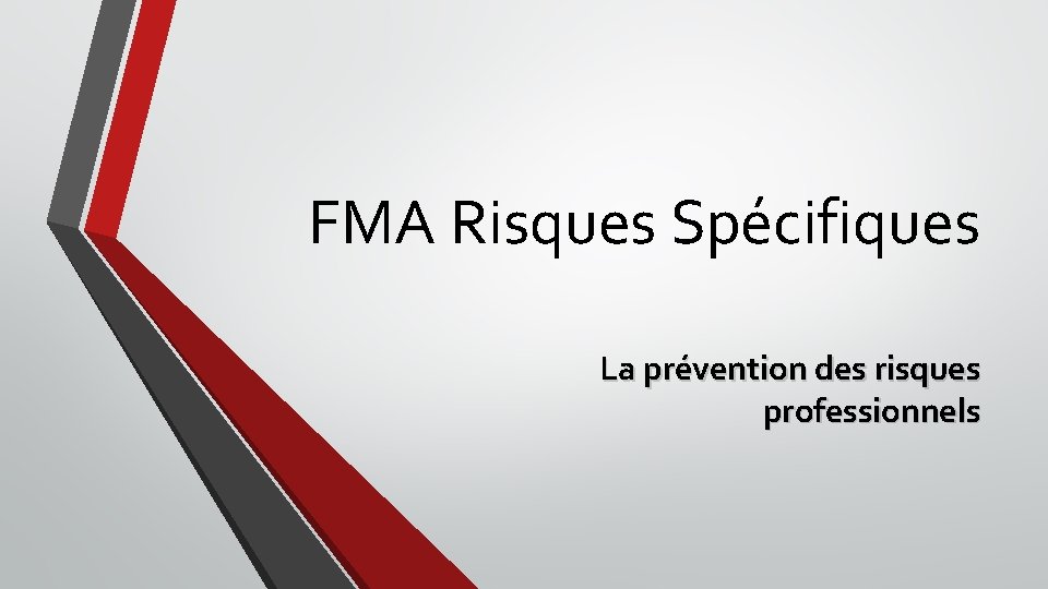 FMA Risques Spécifiques La prévention des risques professionnels 