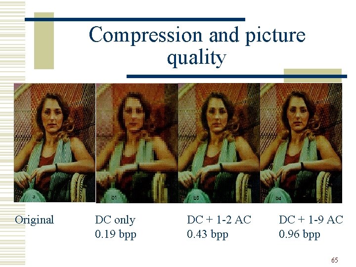 Compression and picture quality Original DC only 0. 19 bpp DC + 1 -2