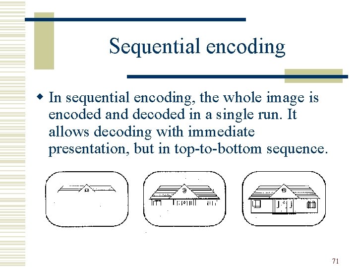 Sequential encoding w In sequential encoding, the whole image is encoded and decoded in