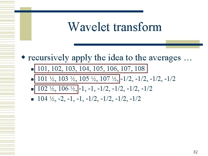 Wavelet transform w recursively apply the idea to the averages … n n 101,