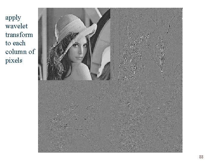 apply wavelet transform to each column of pixels 88 