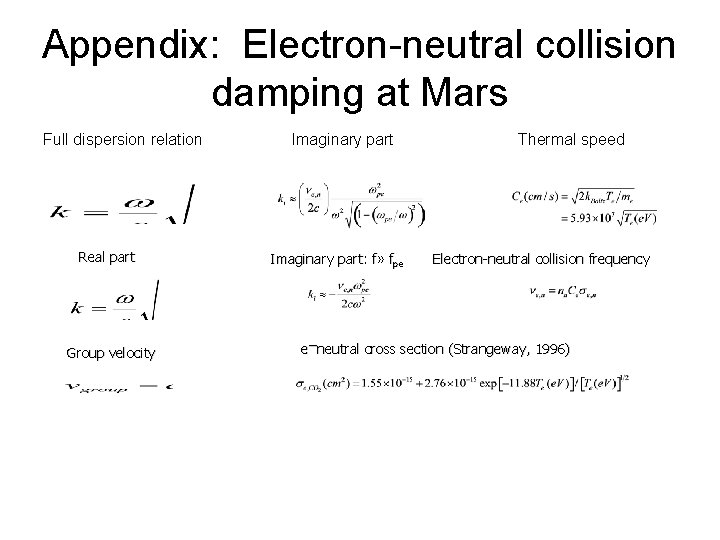 Appendix: Electron-neutral collision damping at Mars Full dispersion relation Real part Group velocity Imaginary