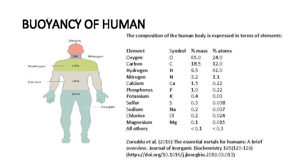 BUOYANCY OF HUMAN The composition of the human body is expressed in terms of