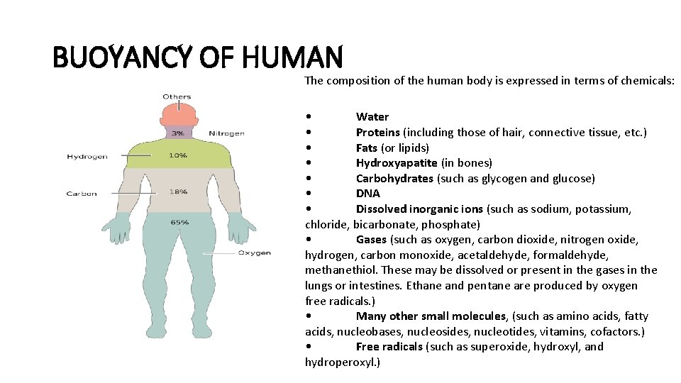 BUOYANCY OF HUMAN The composition of the human body is expressed in terms of