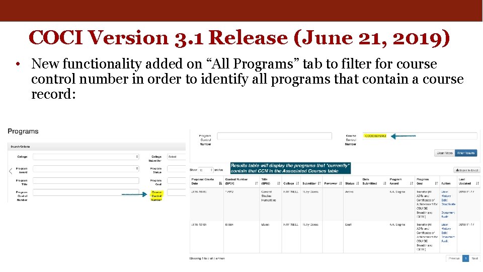 COCI Version 3. 1 Release (June 21, 2019) • New functionality added on “All