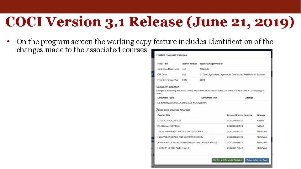 COCI Version 3. 1 Release (June 21, 2019) • On the program screen the