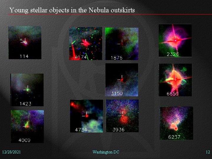 Young stellar objects in the Nebula outskirts 12/28/2021 Washington DC 12 