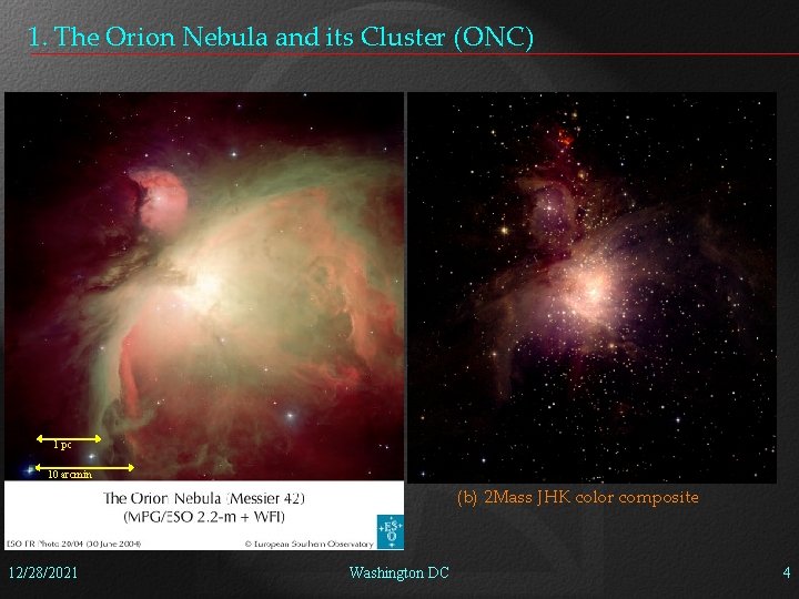 1. The Orion Nebula and its Cluster (ONC) 1 pc 10 arcmin (b) 2