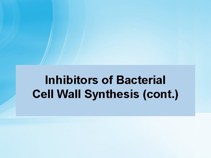 Inhibitors of Bacterial Cell Wall Synthesis (cont. ) 