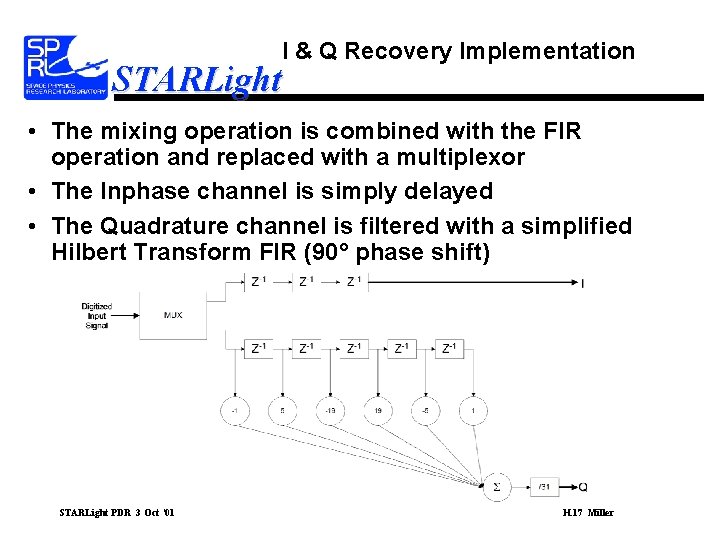 I & Q Recovery Implementation STARLight • The mixing operation is combined with the