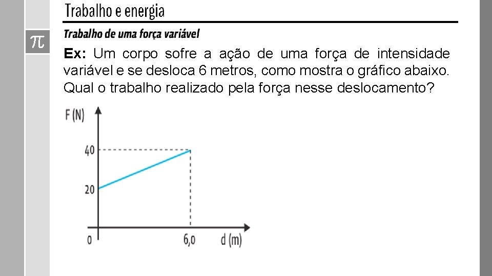 Ex: Um corpo sofre a ação de uma força de intensidade variável e se Ex: Um corpo sofre a ação de uma força de intensidade variável e se