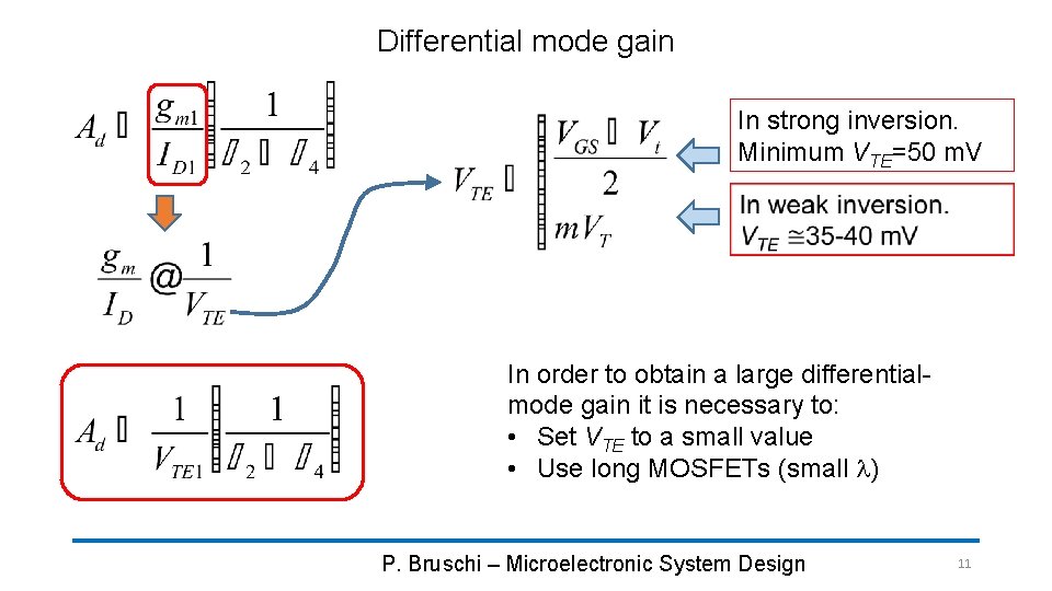 Differential mode gain In strong inversion. Minimum VTE=50 m. V In order to obtain