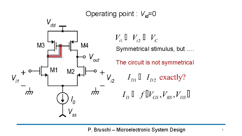 Operating point : Vid=0 Symmetrical stimulus, but …. The circuit is not symmetrical P.