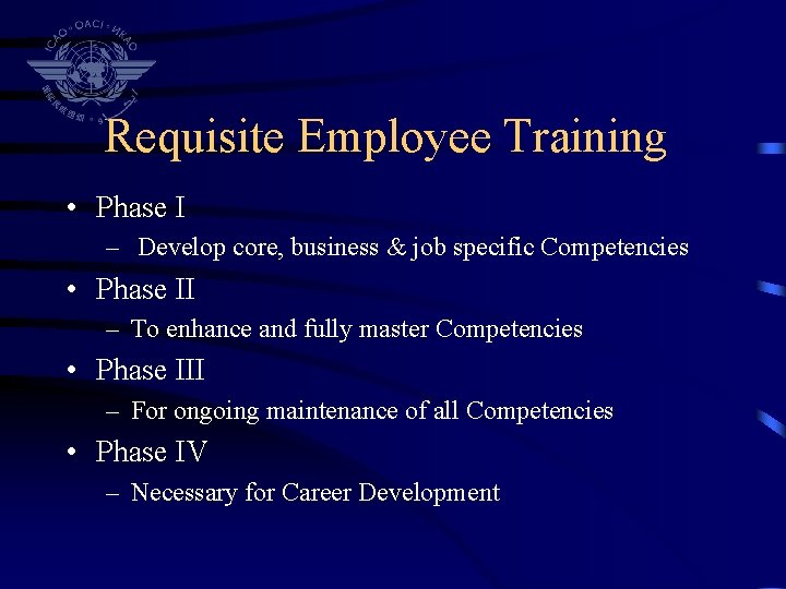 Requisite Employee Training • Phase I – Develop core, business & job specific Competencies