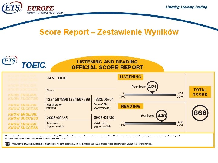 > Score Report – Zestawienie Wyników 