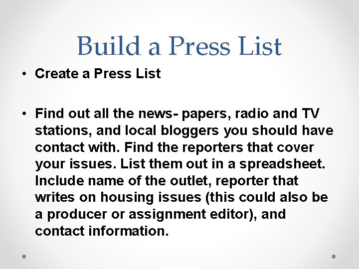 Build a Press List • Create a Press List • Find out all the