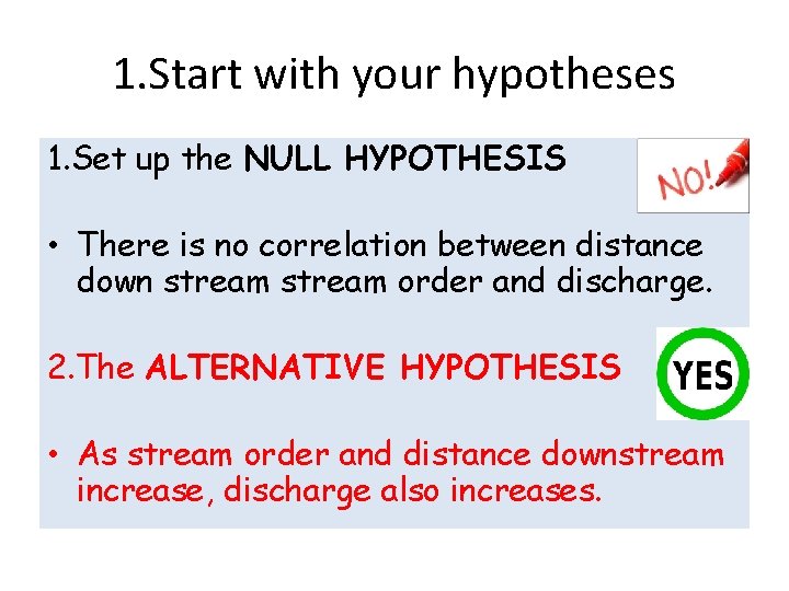 1. Start with your hypotheses 1. Set up the NULL HYPOTHESIS • There is 1. Start with your hypotheses 1. Set up the NULL HYPOTHESIS • There is