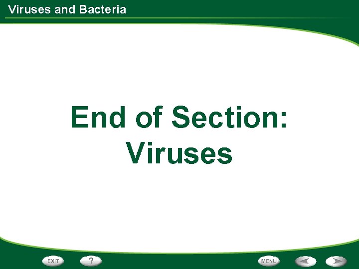 Viruses and Bacteria End of Section: Viruses 