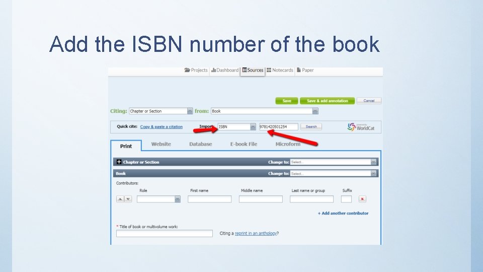 Add the ISBN number of the book 