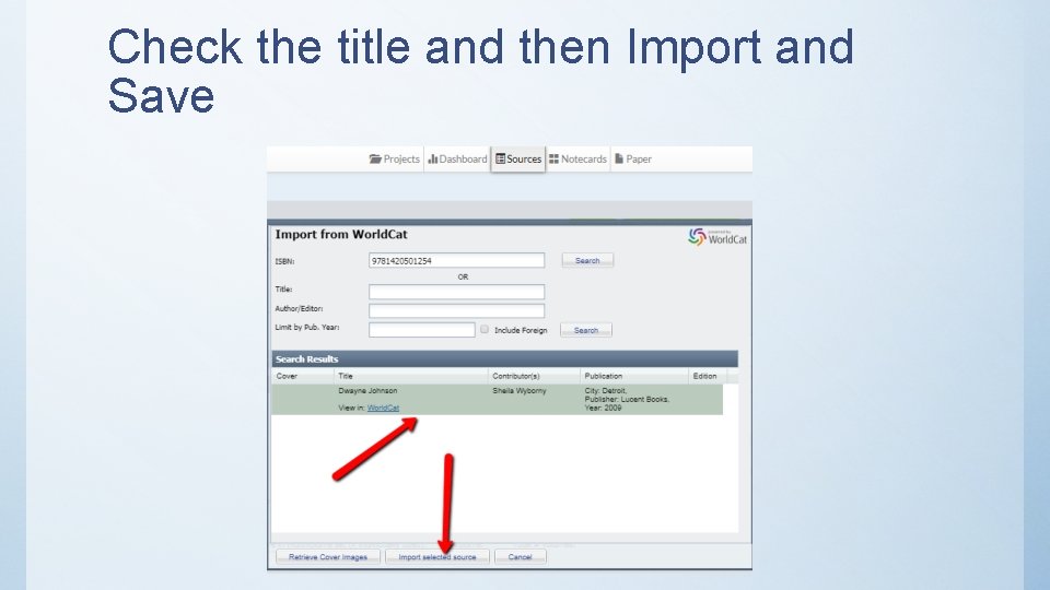 Check the title and then Import and Save 