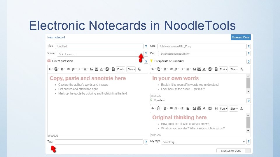 Electronic Notecards in Noodle. Tools 