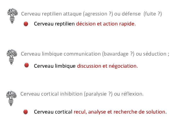 Cerveau reptilien attaque (agression ? ) ou défense (fuite ? ) Cerveau reptilien décision