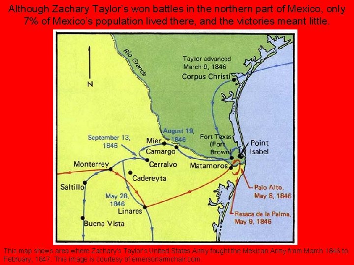 Although Zachary Taylor’s won battles in the northern part of Mexico, only 7% of