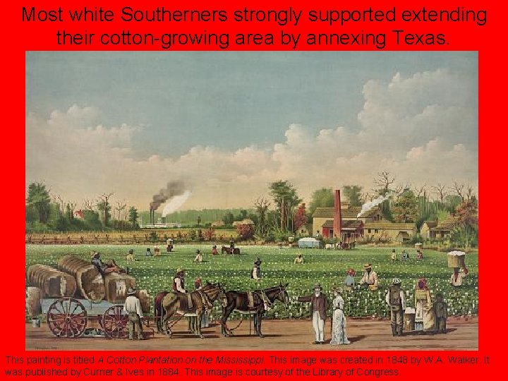 Most white Southerners strongly supported extending their cotton-growing area by annexing Texas. This painting