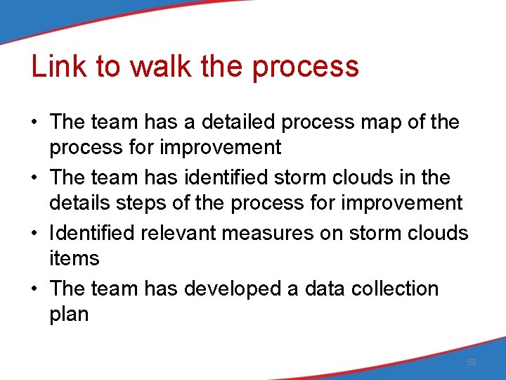 Link to walk the process • The team has a detailed process map of
