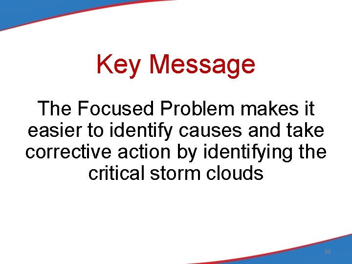 Key Message The Focused Problem makes it easier to identify causes and take corrective