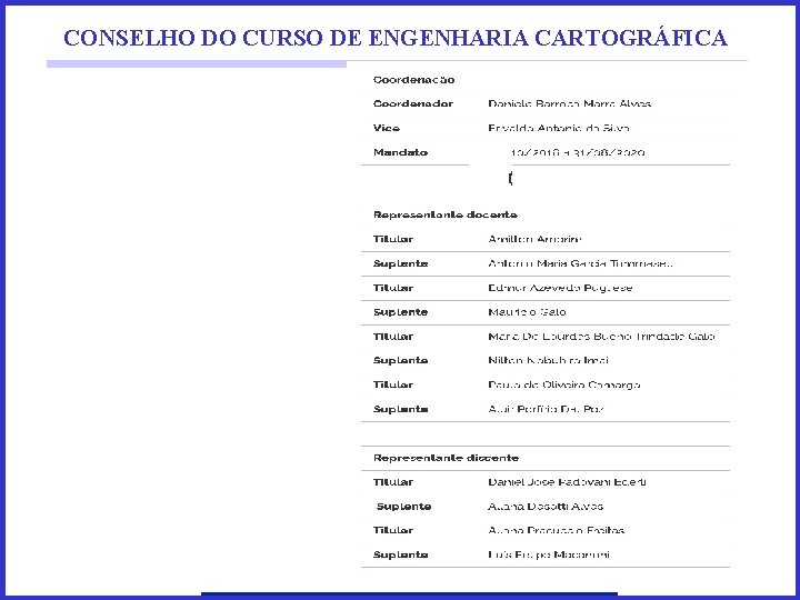 CONSELHO DO CURSO DE ENGENHARIA CARTOGRÁFICA 