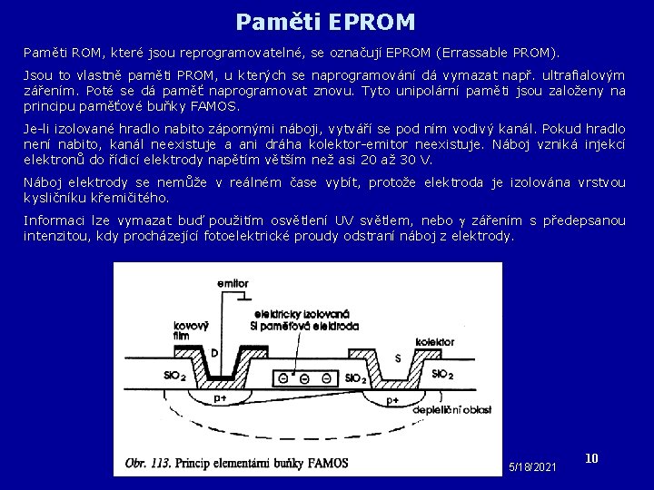 Paměti EPROM Paměti ROM, které jsou reprogramovatelné, se označují EPROM (Errassable PROM). Jsou to