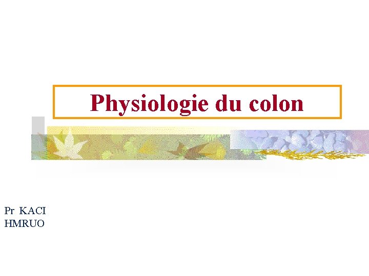 Physiologie du colon Pr KACI HMRUO 
