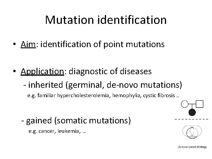Mutation identification • Aim: identification of point mutations • Application: diagnostic of diseases - Mutation identification • Aim: identification of point mutations • Application: diagnostic of diseases -