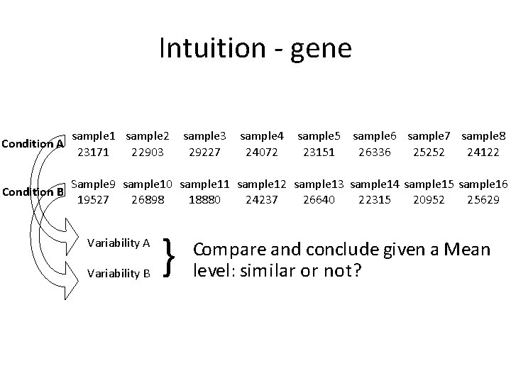 Intuition - gene Condition A sample 1 sample 2 23171 22903 Condition B Sample Intuition - gene Condition A sample 1 sample 2 23171 22903 Condition B Sample