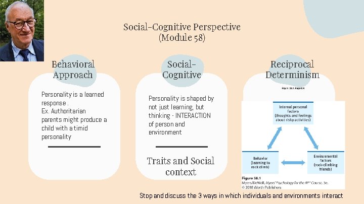 Social-Cognitive Perspective (Module 58) Behavioral Approach Social. Cognitive Personality is a learned response. Ex.