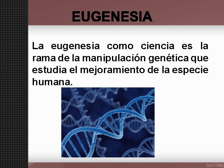 La eugenesia como ciencia es la rama de la manipulación genética que estudia el