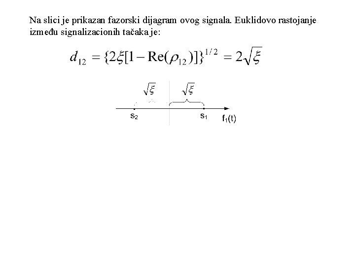 Na slici je prikazan fazorski dijagram ovog signala. Euklidovo rastojanje između signalizacionih tačaka je: