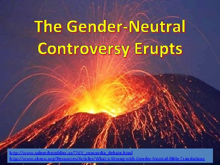 The Gender-Neutral Controversy Erupts http: //www. salemthesoldier. us/TNIV_concordia_debate. html http: //www. cbmw. org/Resources/Articles/What-s-Wrong-with-Gender-Neutral-Bible-Translations 