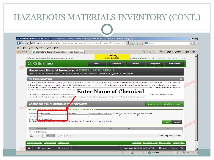 HAZARDOUS MATERIALS INVENTORY (CONT. ) Enter Name of Chemical 